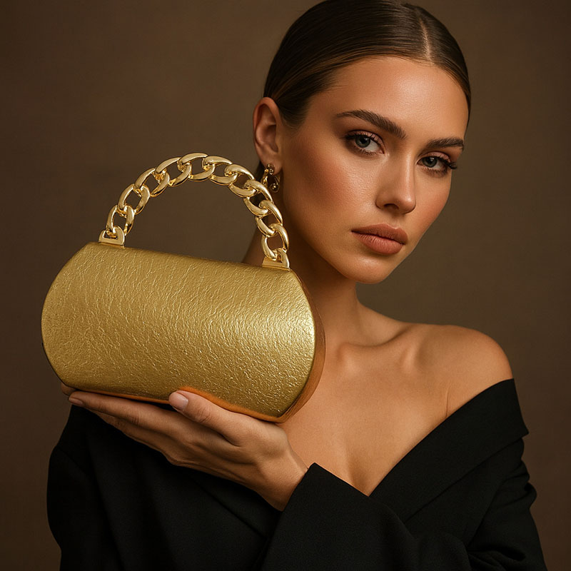 Women Bags Gold - فاخر الذهب مشبك معدني صندوق مخلب