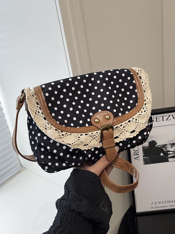 Women'S Young Bags - حقيبة كتف قماشية بنقشة البولكا دوت