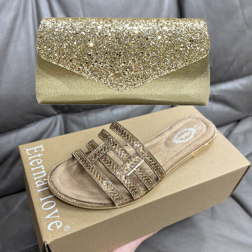 شباشب نسائية جديدة للصيف مزينة - مراجعة Women Bags Gold وسعره